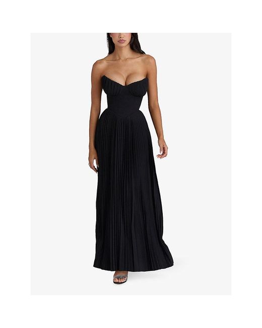 House Of Cb Black Marcella Pleated Woven Maxi Dress Xs (A-C Cup)