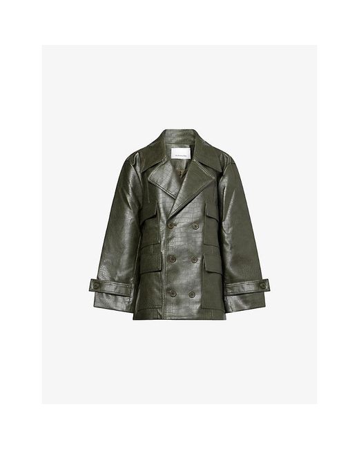 Frankie Shop Green Stanton Croc Faux-Leather Jacket