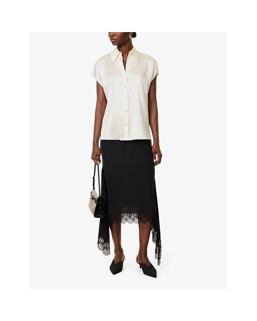 Vince White Ruched Semi-Sheer Silk Shirt