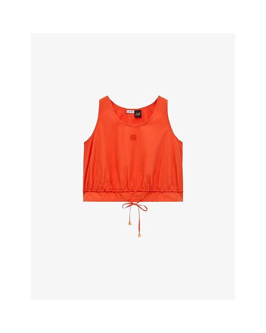 Loewe Red X Paula's Ibiza Scoop-Neck Cropped Cotton Top