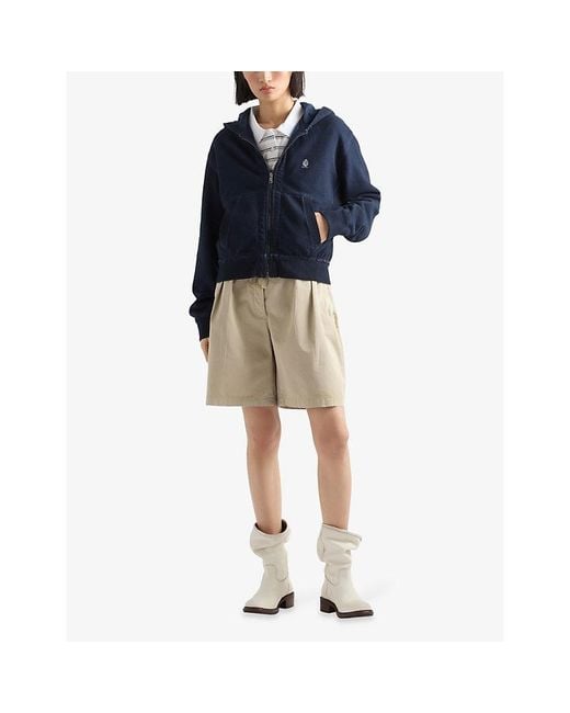 Prada Blue Branded Relaxed-Fit Cotton-Jersey Hoody