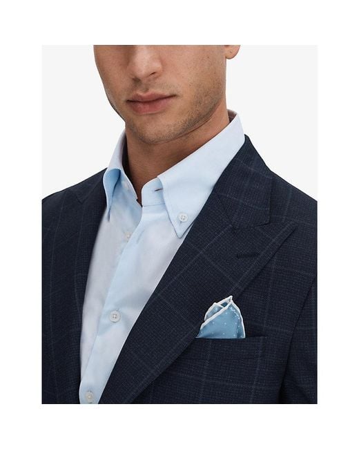 Reiss Blue Liam Polka-Dot Logo-Print Silk Pocket Square for men
