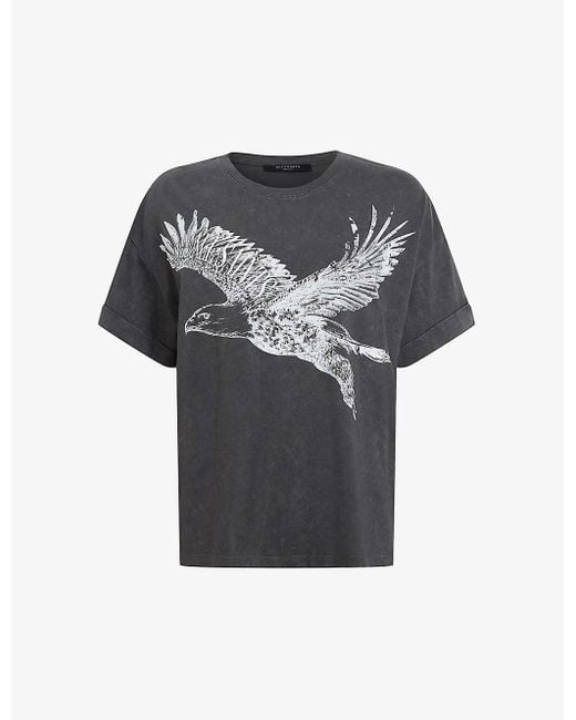 AllSaints Gray Flite Eagle-print Organic-cotton T-shirt Xx