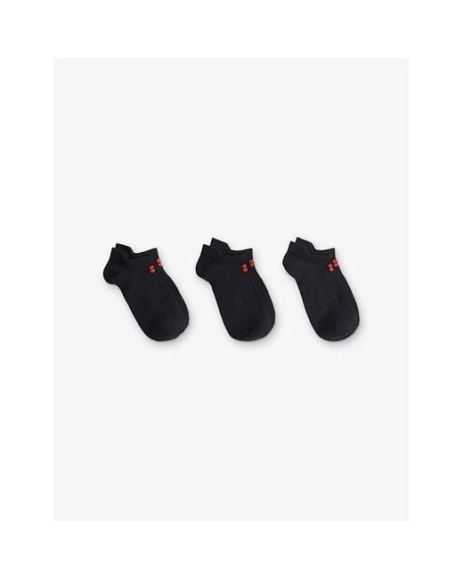 Sweaty Betty Blue Workout Lightweight Pack Of Three Cotton Blend Trainer Socks