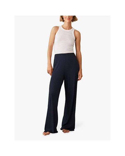 The White Company Blue Pointelle Elasticated-Waist Stretch-Jersey Trousers