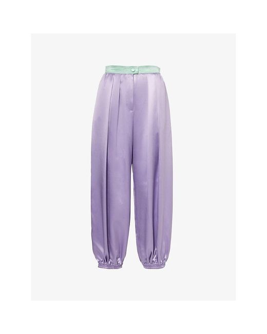 Valentino Garavani Purple Duchesse Contrast-Waistband Wide-Leg Satin-Silk Trousers