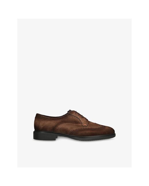 Santoni Brown Easy Suede Derby Brogues for men