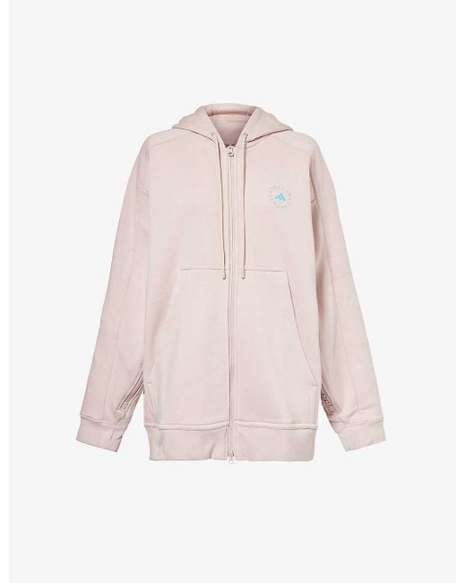 Adidas By Stella McCartney Pink Brand-embellished Relaxed-fit Stretch-organic Cotton Hoody
