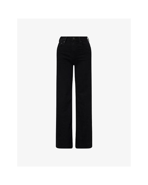 Citizens of Humanity Black Lyra Wide-Leg Cotton-Blend Jeans