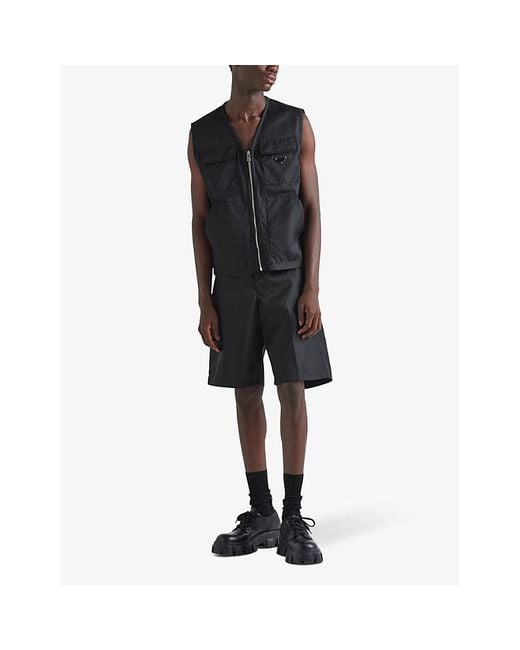 Prada Gray Bermuda Brand-Plaque Nylon Shorts for men