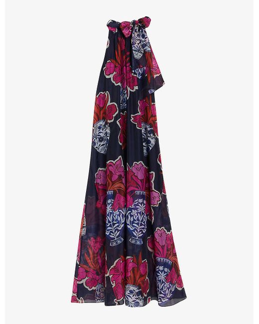 Ted Baker Purple Kinosei Floral-print Chiffon Maxi Dress