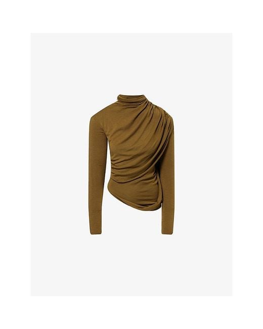 Mugler Green Draped Long-Sleeve Knitted Top