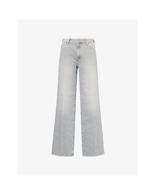 PAIGE Gray Anessa Wide-Leg Stretch-Denim Jeans
