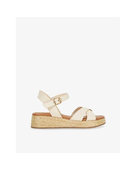 Dune Natural Littleton Leather And Raffia Flatform Sandals