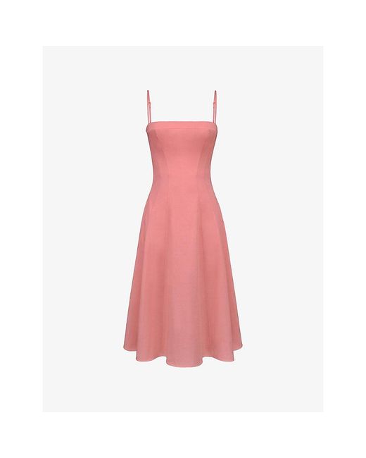 House Of Cb Pink Dolly Square-Neck Stretch-Cotton Midi Dress Xs (A-C Cup)