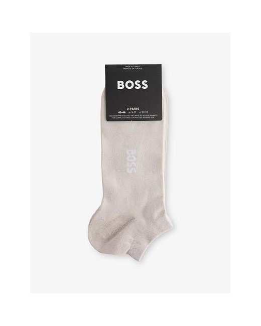 Boss Brown Logo Bamboo Pack Of Two Stretch-Woven Socks for men