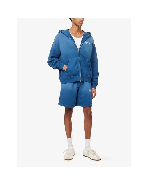 The Couture Club Blue Spray-Wash Zip-Up Cotton Hoody for men