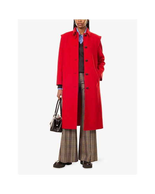 Weekend by Maxmara Red Gessati Wool Long Coat