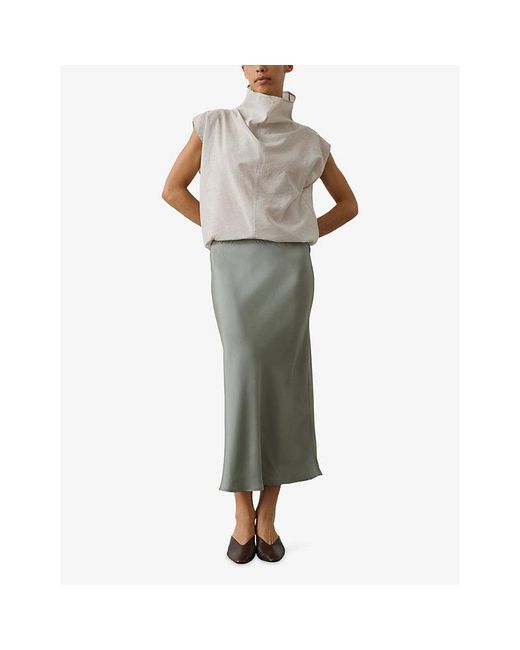 Soeur Gray Fever Bias-Cut Twill Midi Skirt