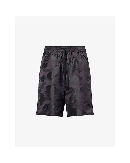 A Bathing Ape Gray Camo Logo Woven Shorts for men