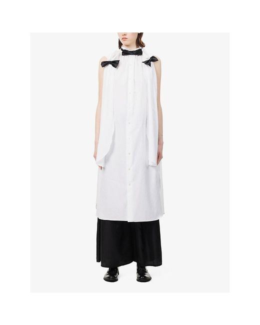 Noir Kei Ninomiya White Bow-embellished Sleeveless Cotton-poplin Coat