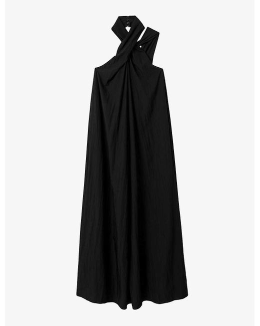 Reiss Black Phoebe Halter-neck Woven Maxi Dress