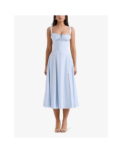 House Of Cb Blue Carmen Sleeveless Cotton-Blend Midi Dress