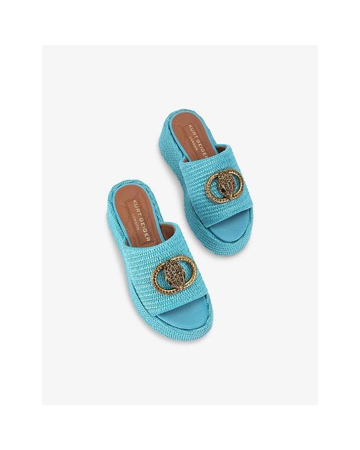 Kurt Geiger Blue Chelsea Logo-Embellished Woven Platform Sandals