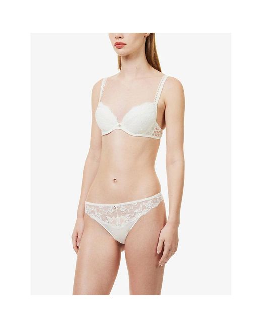 Aubade White Kiss Of Love Lace-embellished Woven Plunge Bra