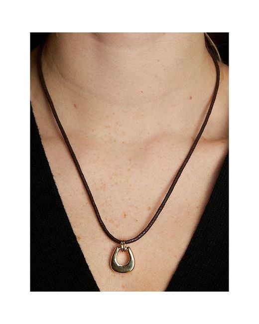 Astrid & Miyu Metallic Horseshoe Hardware Pendant 18Ct-Plated Brass Cord Necklace