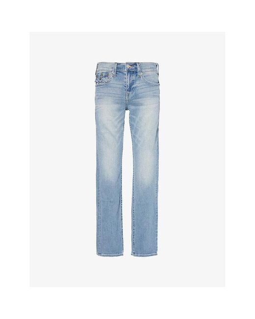 TRUE RELIGION Men's Blue Ricky Whiskering Straight-Leg Relaxed-Fit
