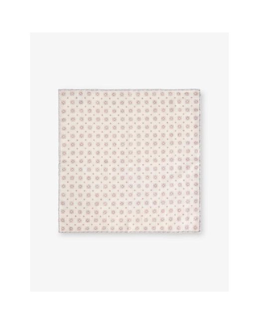 Eleventy Natural Printed Cotton And Wool Pocket Square for men
