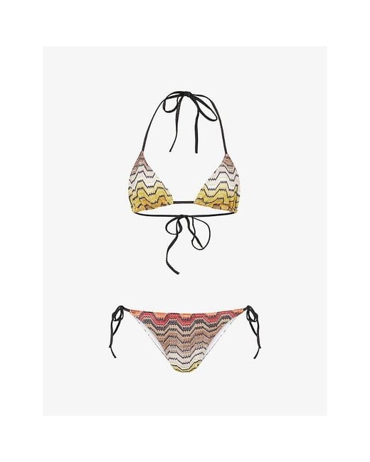 Missoni White Zigzag-Pattern Triangle Bikini Set
