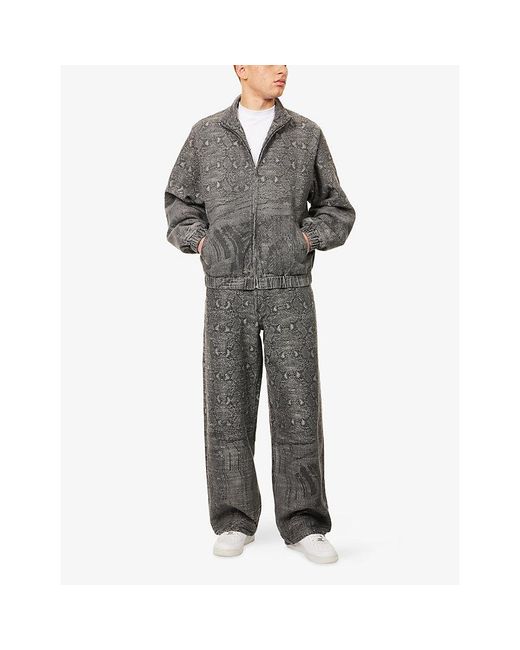 Daily Paper Gray Snake-Print Oversized Cotton-Blend Track Jacket for men