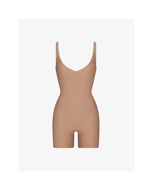 Skims Brown Plunge-neck Fitted Stretch-cotton Body X