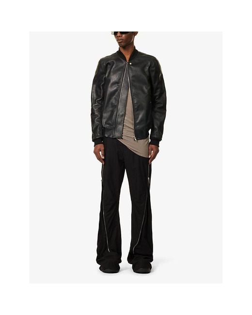 Rick Owens Black Flight Slip-pocket Regular-fit Leather Jacket for men