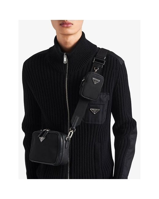 Prada Black Brique Leather And Recycled-nylon Shoulder Bag for men