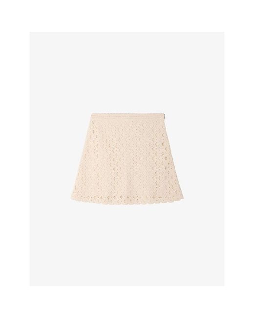 Sandro Natural Beaded High-Rise Crochet Mini Skirt