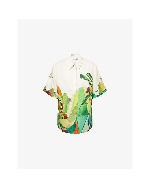 ALÉMAIS Green Mokshini Printed Relaxed-Fit Linen Shirt