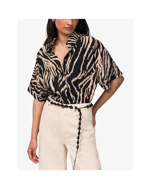 Ro&zo Black Zebra-Print Short-Sleeve Woven Shirt