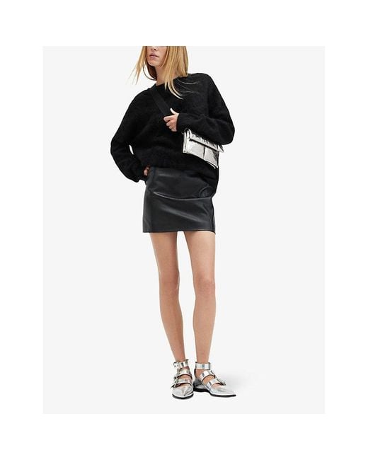 AllSaints Black Rebel Crew-Neck Regular-Fit Brushed-Cashmere Jumper
