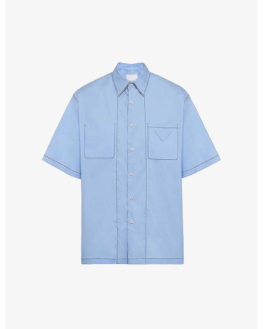 Prada Blue Logo-embellished Oversized-fit Stretch-cotton Shirt for men
