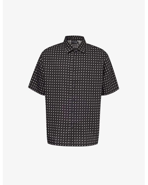 Emporio Armani Black Brand-embroidered Woven Shirt for men