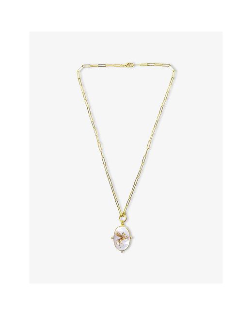La Maison Du Couturier Metallic Ece London The Pegasus Ii 22Ct Vermeil Mother Of Pearl And Zircon Necklace