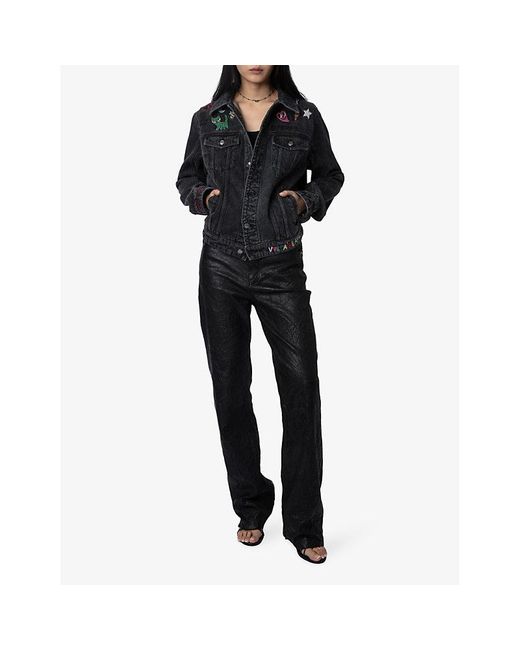 Zadig & Voltaire Black Kasy Motif-embroidered Relaxed-fit Denim Jacket