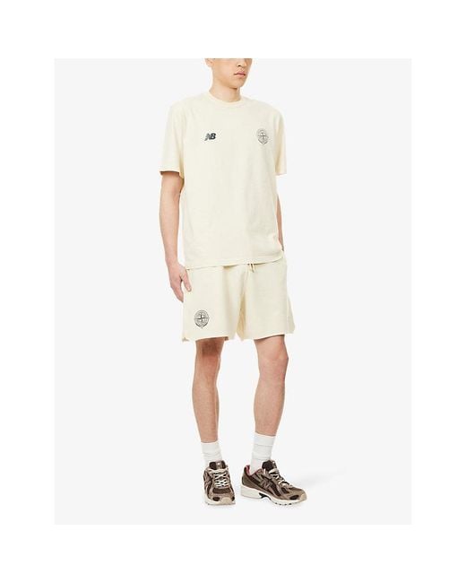 Stone Island Natural X New Balance Logo-Embellished Cotton Sweat Shorts for men