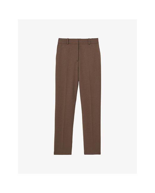 Reiss Brown Gabi Slip-Pocket Slim-Leg Mid-Rise Woven Trousers