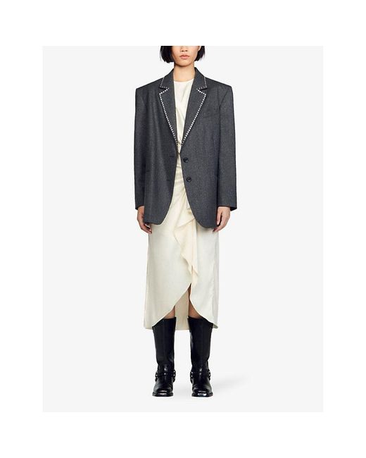Sandro Oversized Rhinestone-embellished Wool Blazer in Grey | Lyst UK