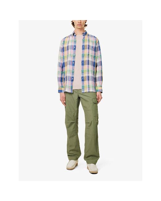 Polo Ralph Lauren Blue 6357b Navy/pinkcheck-pattern Regular-fit Linen Shirt for men