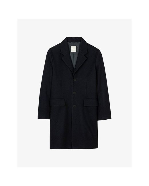 Sandro Black Button-Up Regular-Fit Wool And Cashmere-Blend Coat for men